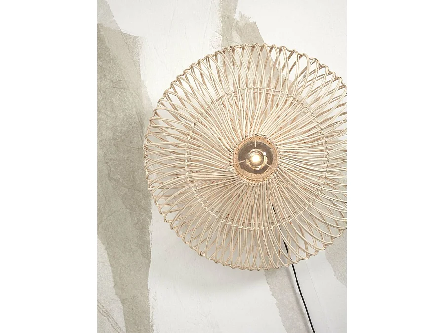 Applique ronde en rotin blanc avec fil