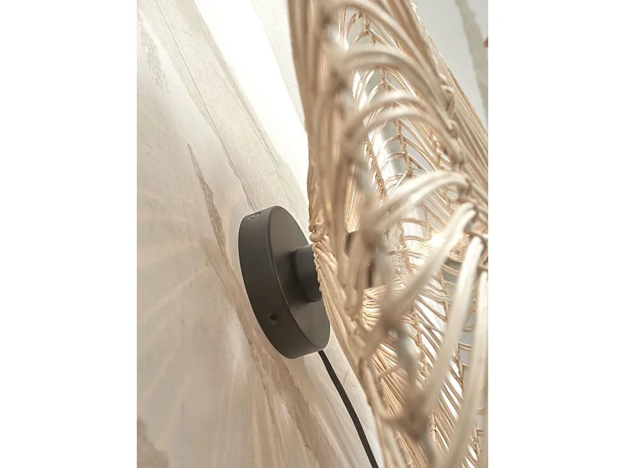 Applique ronde en rotin blanc avec fil