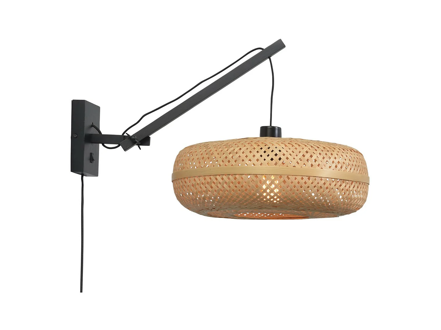 Applique en bambou avec bras noir et abat-jour marron