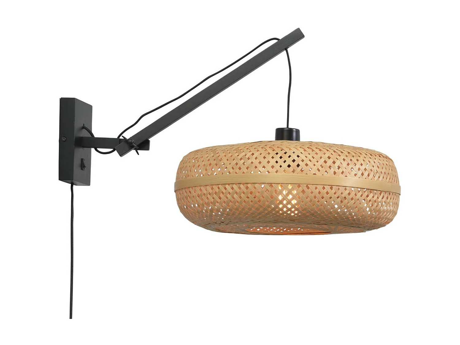 Applique en bambou avec bras noir et abat-jour marron