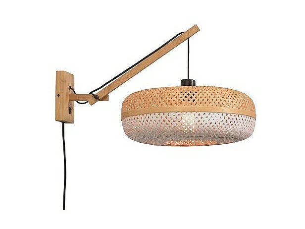 Applique bambou avec bras et abat-jour bicolore