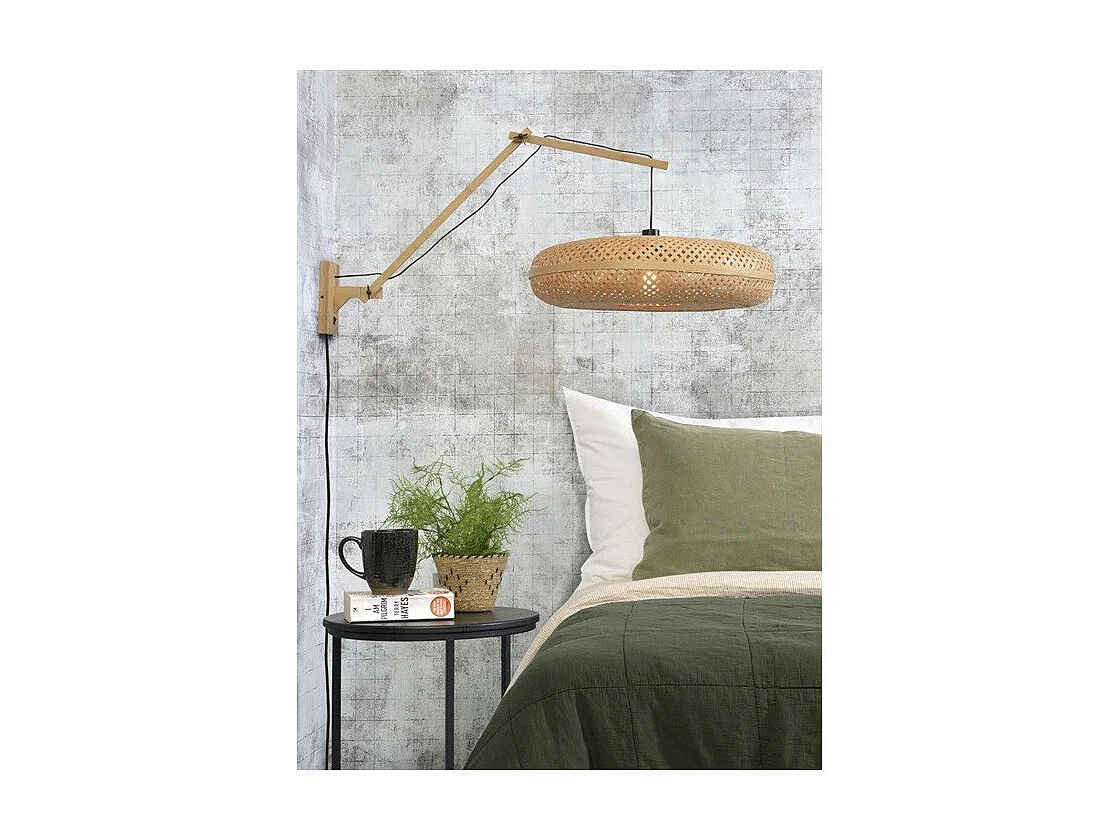 Applique en bambou avec bras marron et abat-jour marron