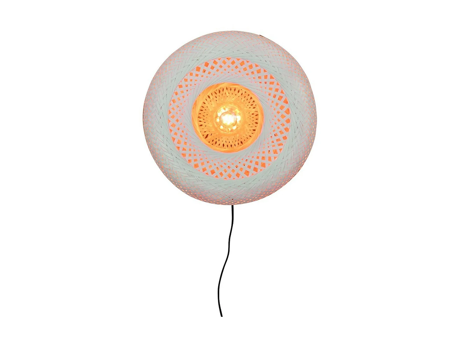 Applique ronde en bambou multicolore marron et blanc avec fil noir gainé