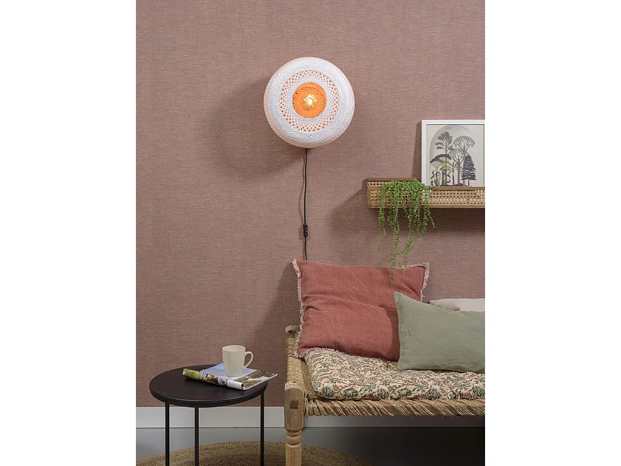 Applique ronde en bambou multicolore marron et blanc avec fil noir gainé