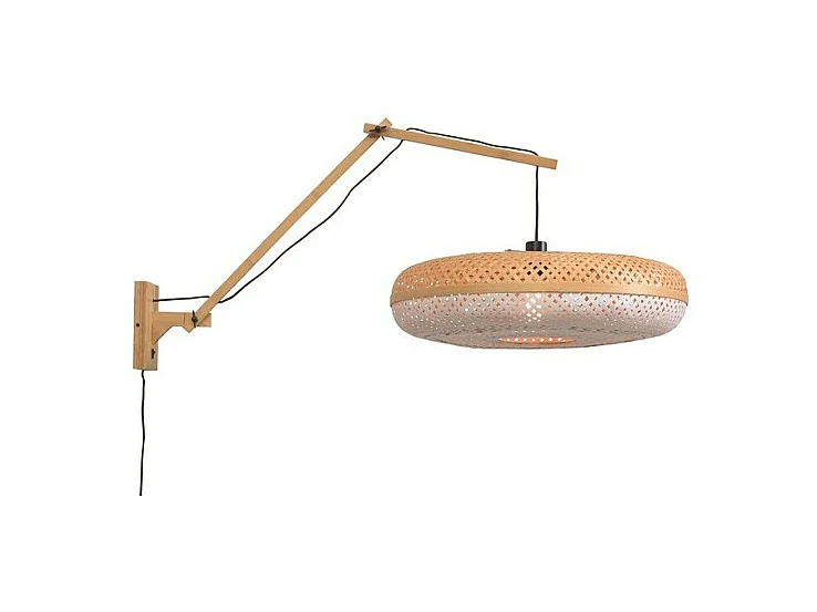 Applique en bambou avec bras marron et abat-jour bicolore