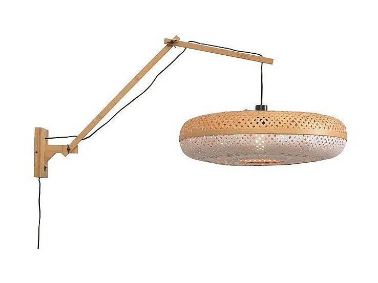 Applique en bambou avec bras marron et abat-jour bicolore