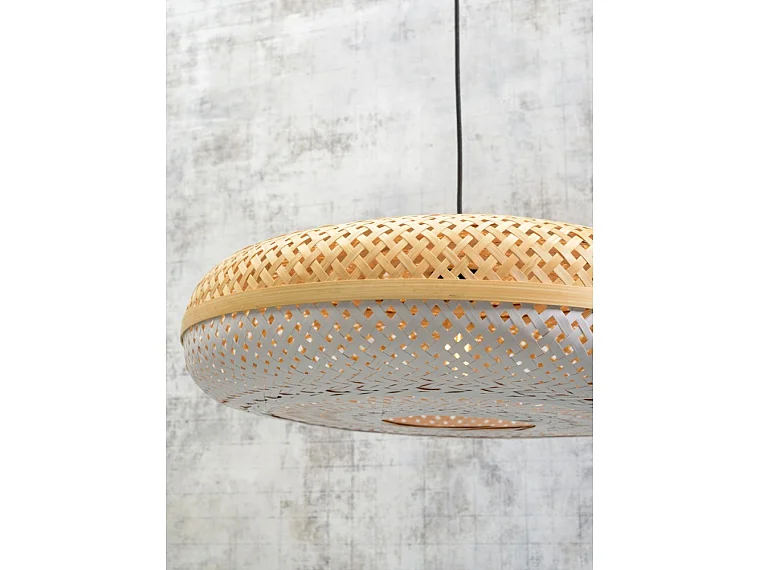 Applique en bambou avec bras marron et abat-jour bicolore