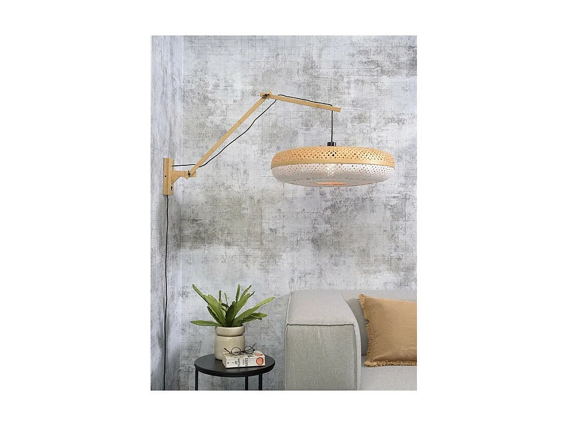 Applique en bambou avec bras marron et abat-jour bicolore