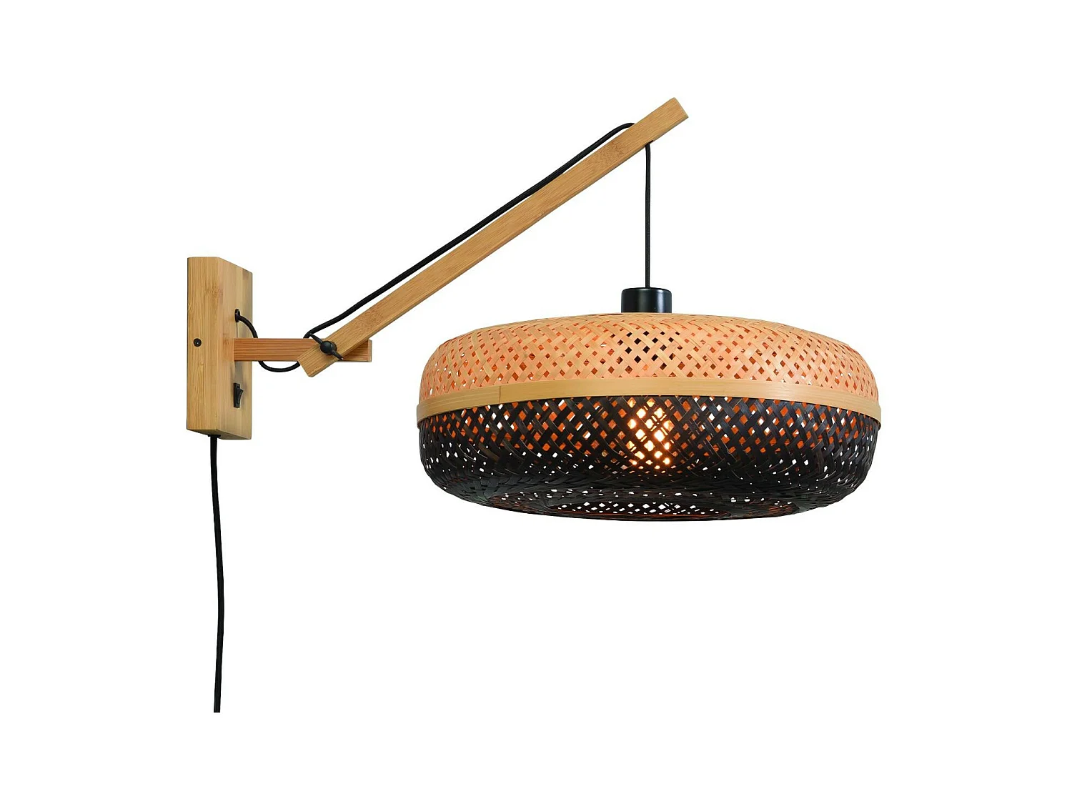 Applique bambou avec bras et abat-jour bicolore