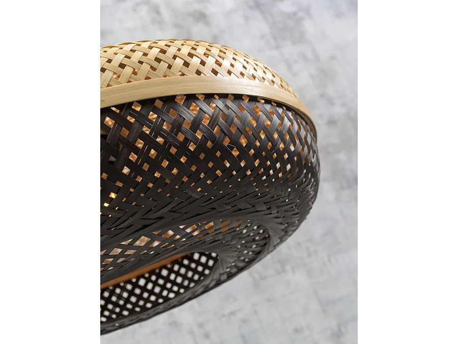 Applique bambou avec bras et abat-jour bicolore