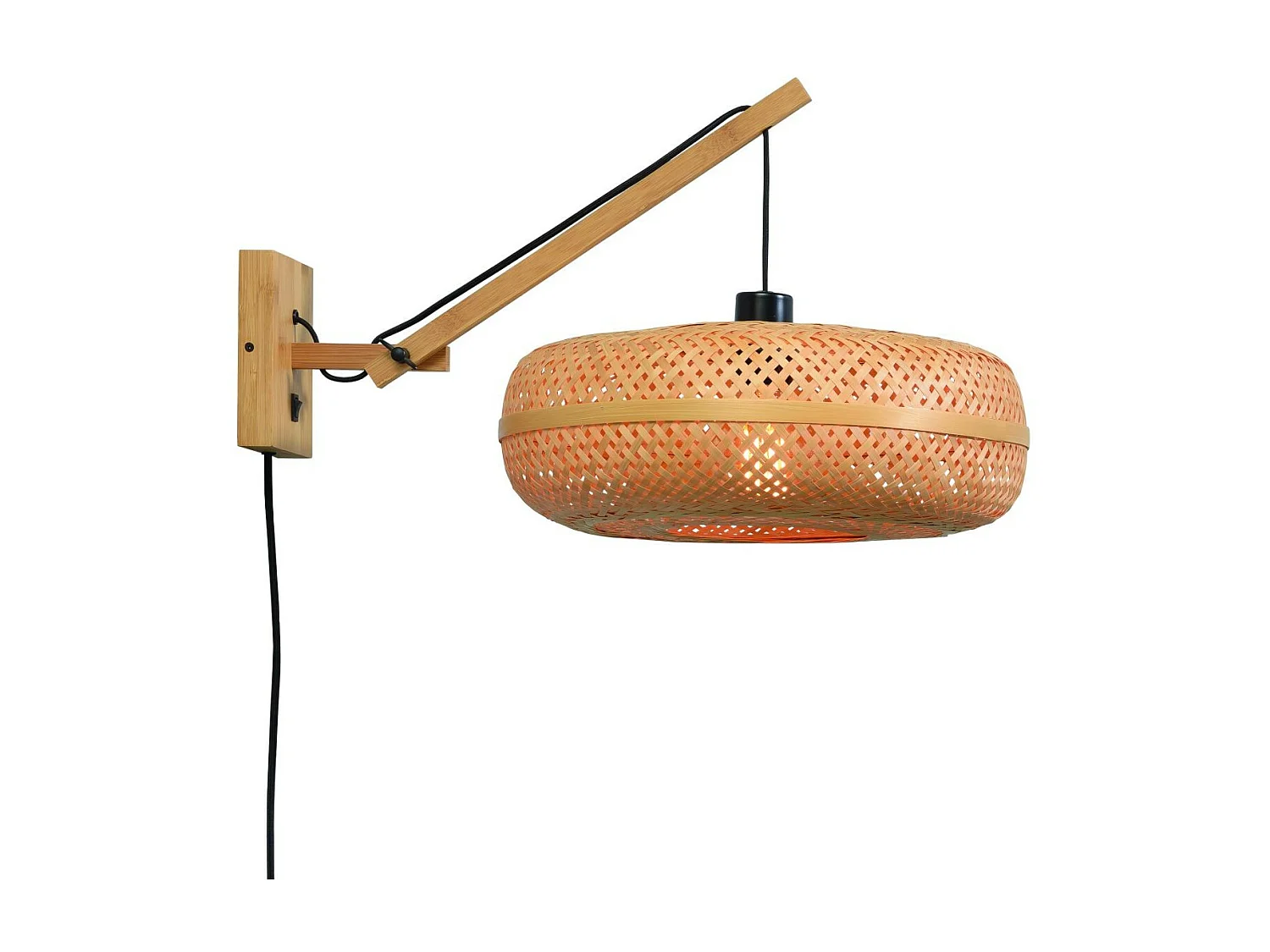 Applique bambou avec bras et abat-jour marron
