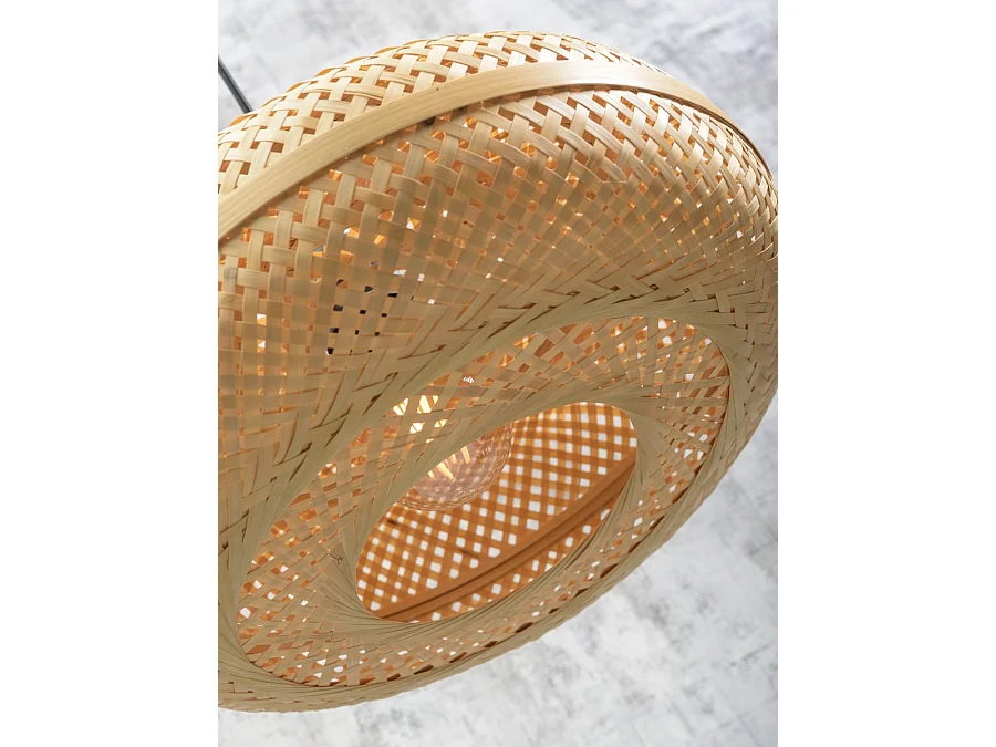 Applique bambou avec bras et abat-jour marron