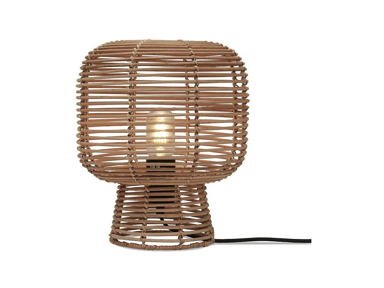 Lampe de table en rotin marron avec fil noir