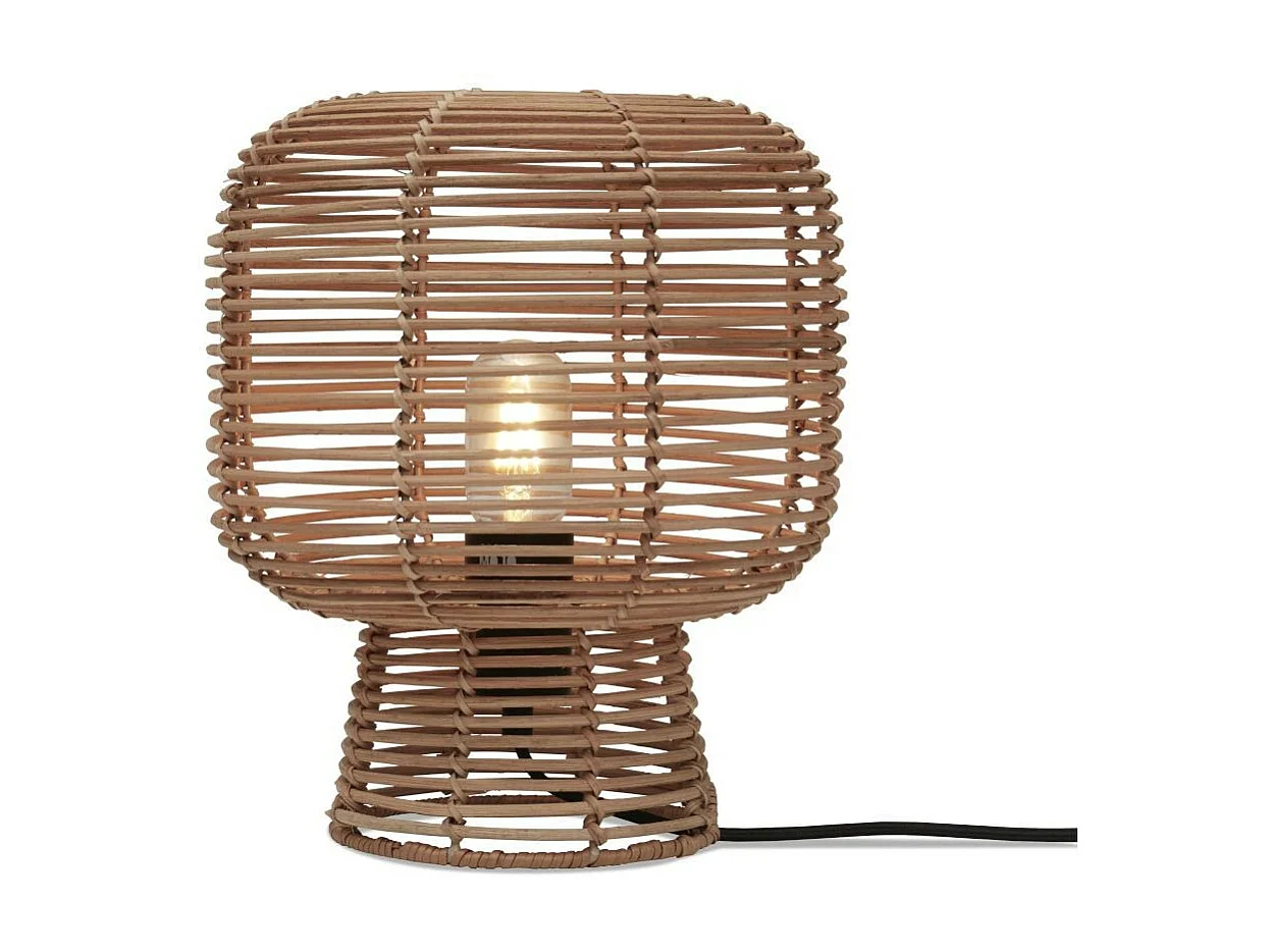Lampe de table en rotin marron avec fil noir