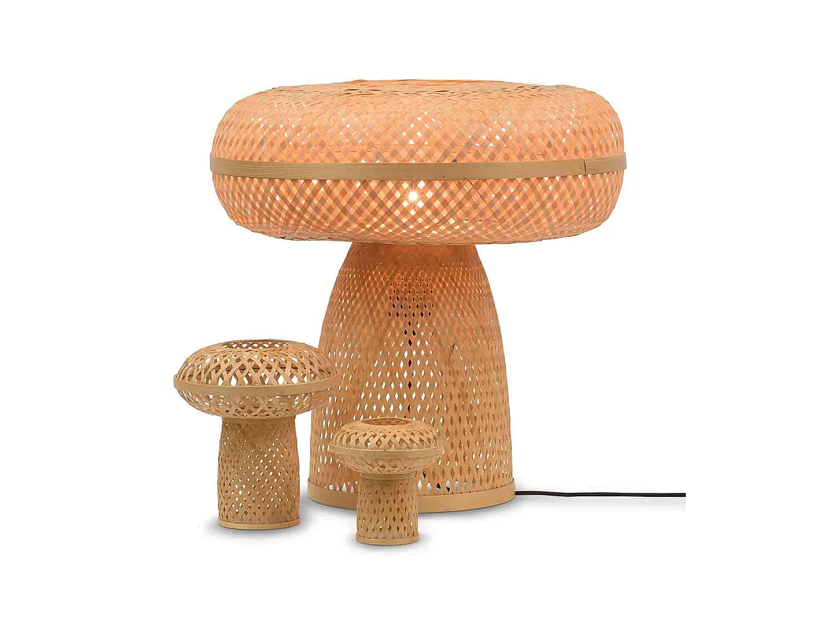 Lampe de table Mushroom en bambou tressé marron