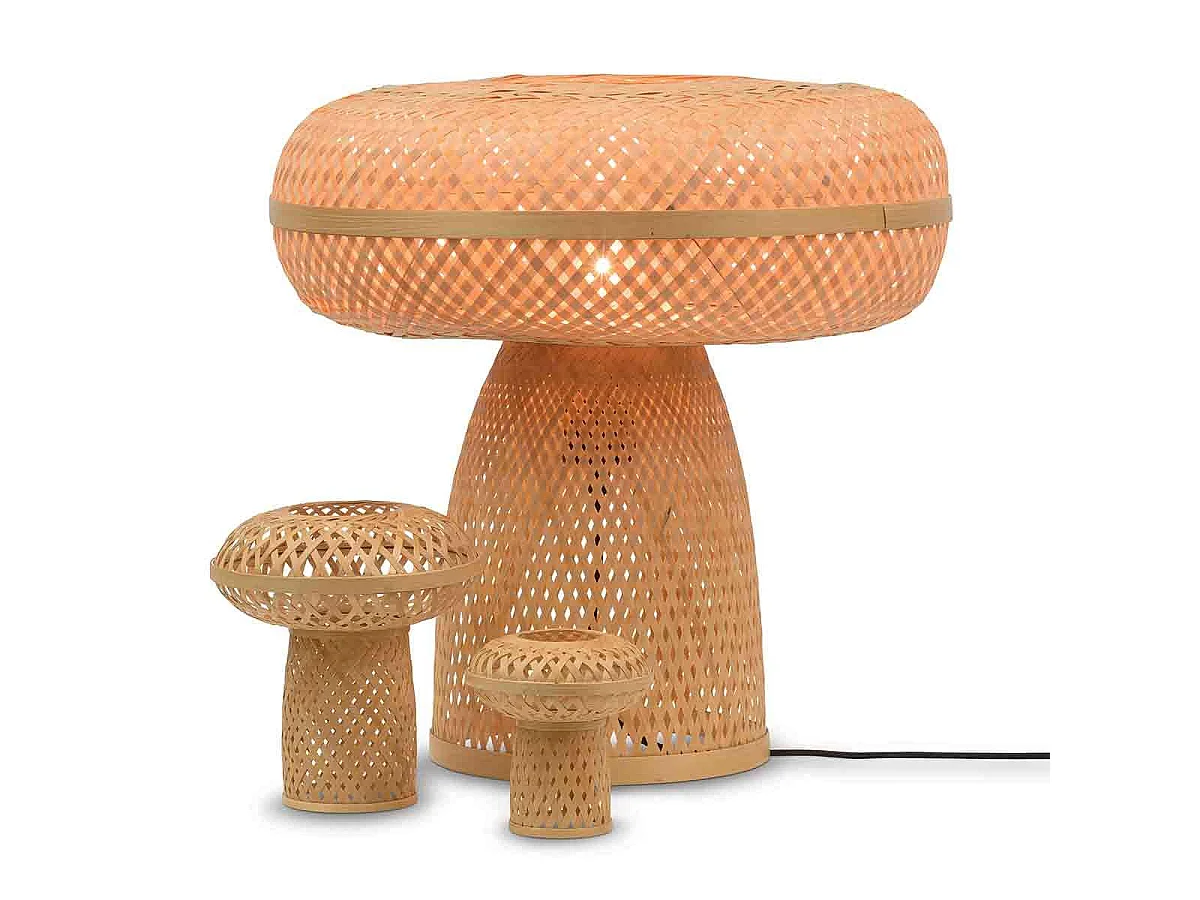 Lampe de table Mushroom en bambou tressé marron