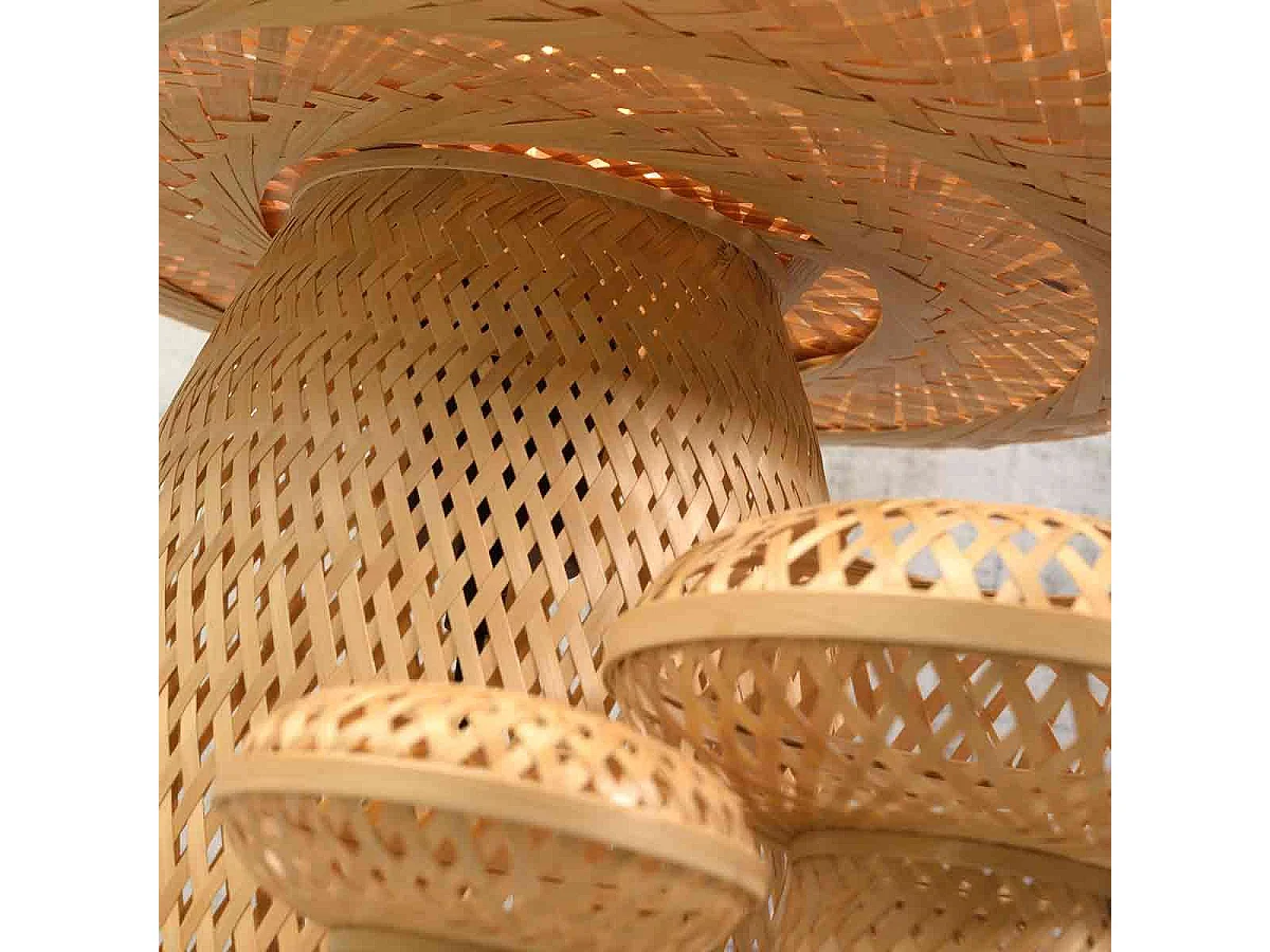 Lampe de table Mushroom en bambou tressé marron