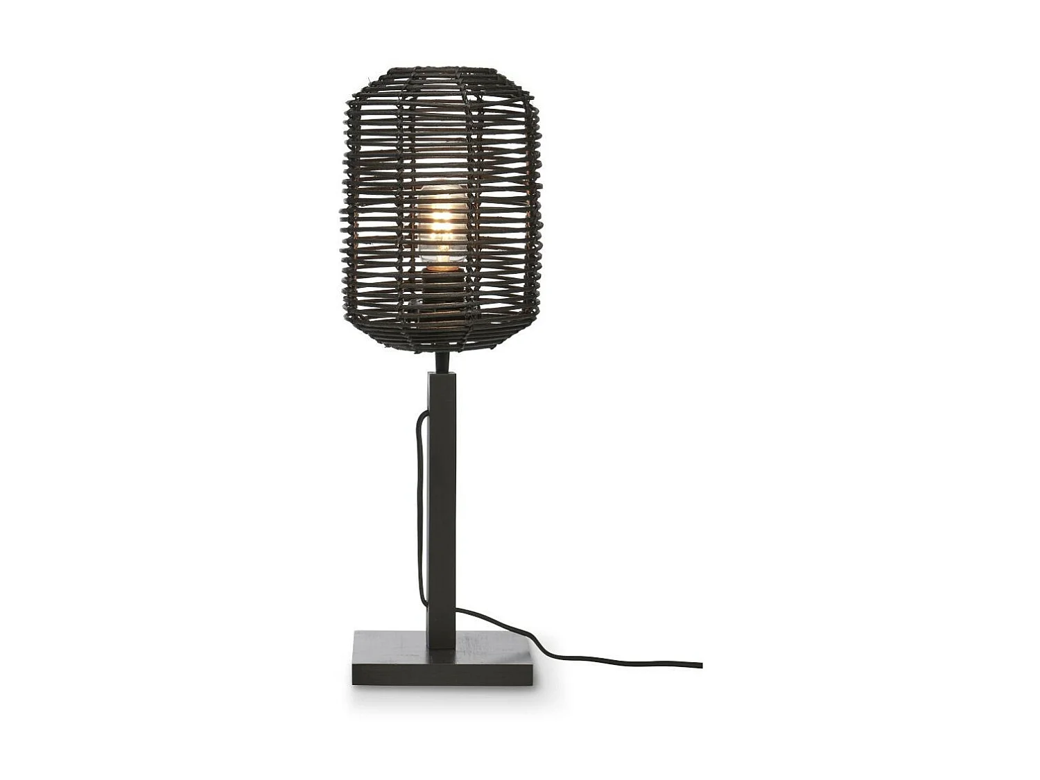 Lampe de table en bambou noir et abat-jour en rotin noir