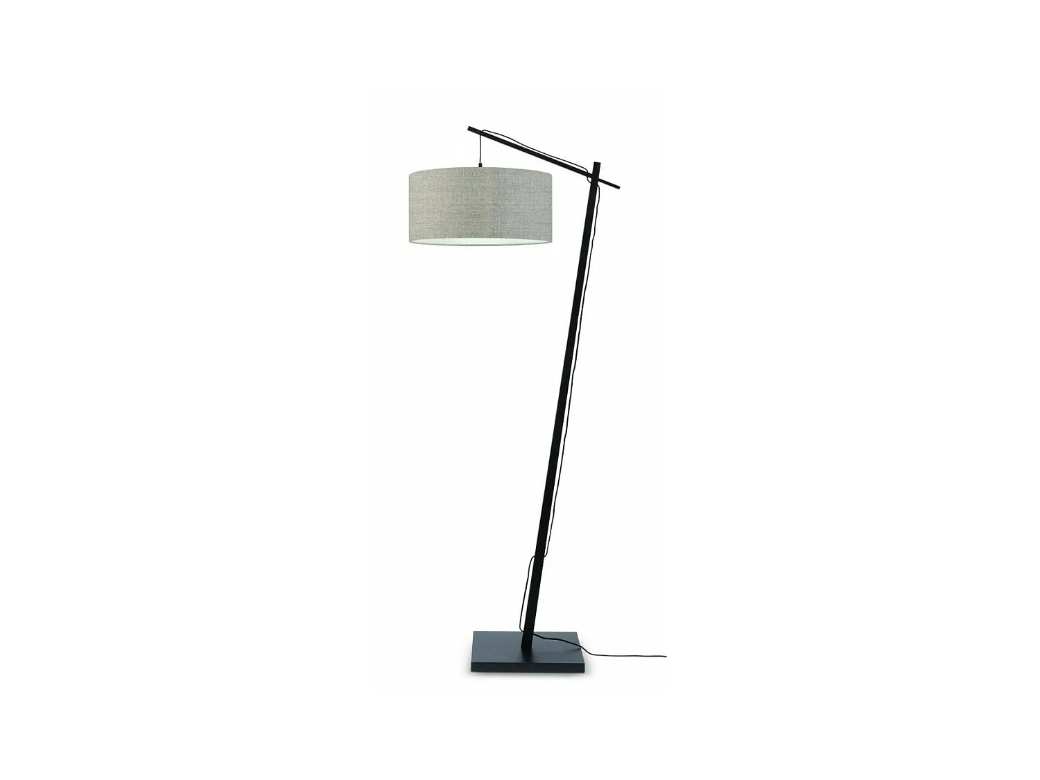 Bruine bamboe vloerlamp met donker linnen lampenkap