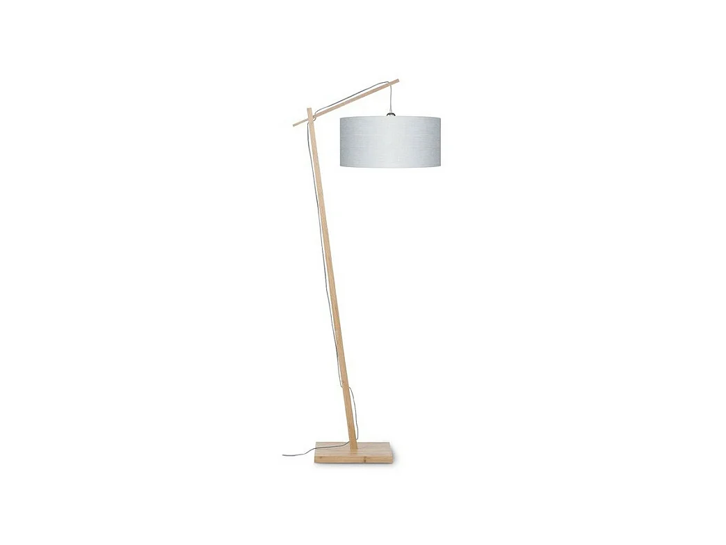 Lampadaire en bambou marron avec abat-jour gris clair