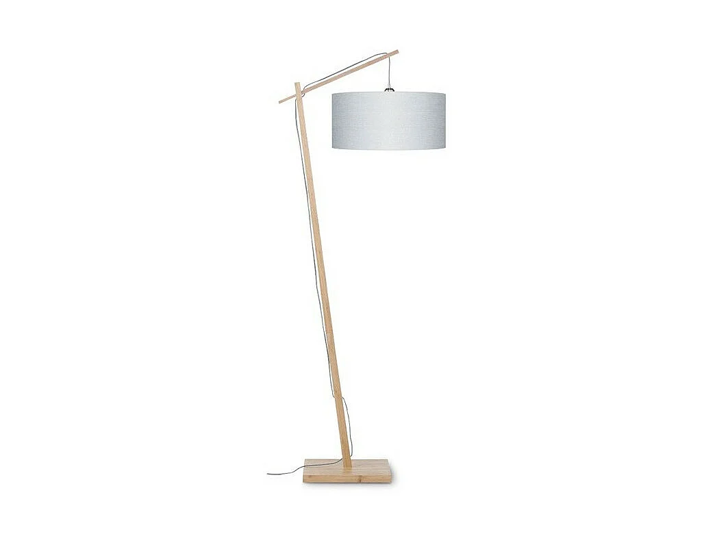 Lampadaire en bambou marron avec abat-jour gris clair