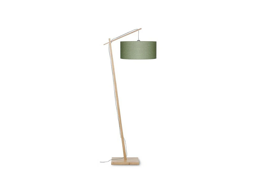 Lampadaire en bambou marron et abat-jour vert