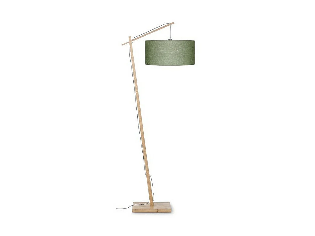 Lampadaire en bambou marron et abat-jour vert