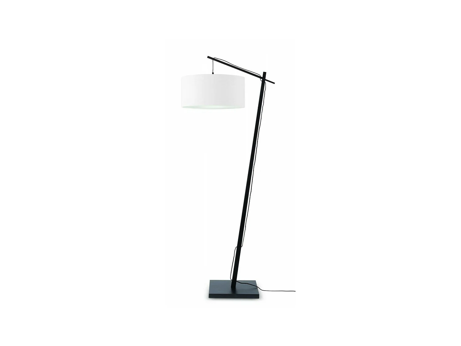 Lampadaire en bambou marron et abat-jour blanc