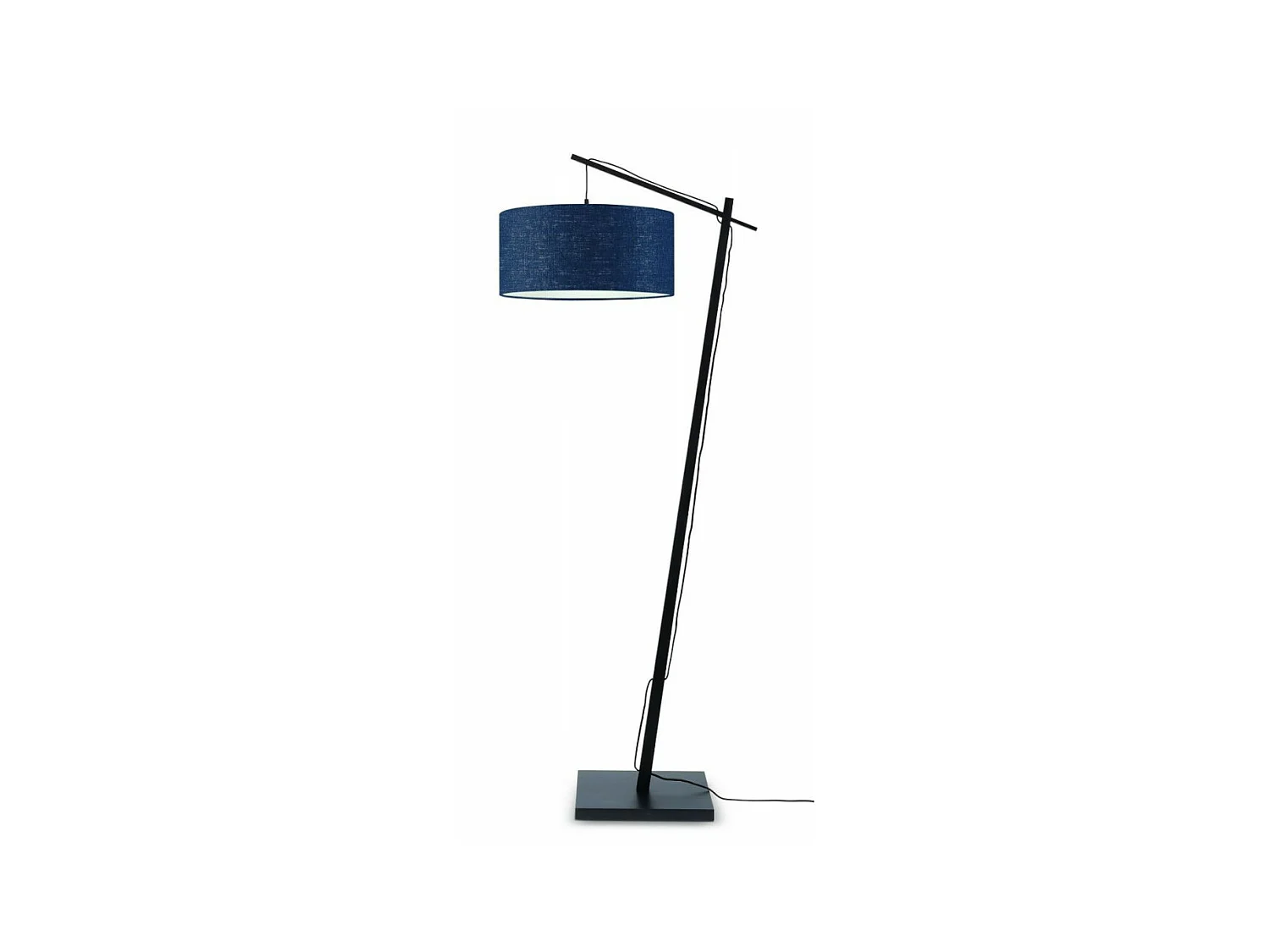 Lampadaire en bambou marron avec abat-jour bleu nuit