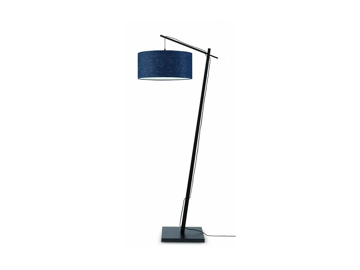 Lampadaire en bambou marron avec abat-jour bleu nuit