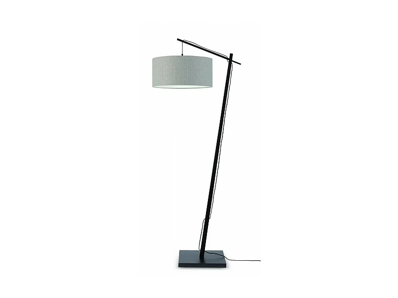 Lampadaire en bambou marron avec abat-jour gris clair