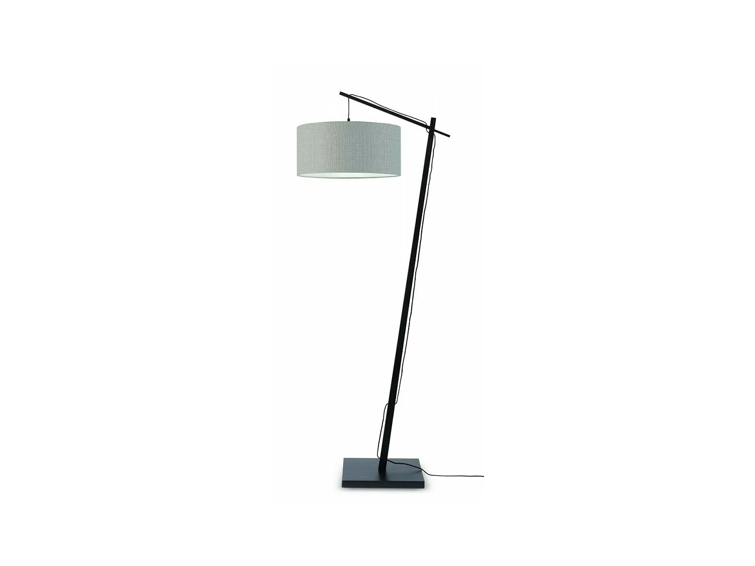 Bruine bamboe vloerlamp met lichtgrijze lampenkap