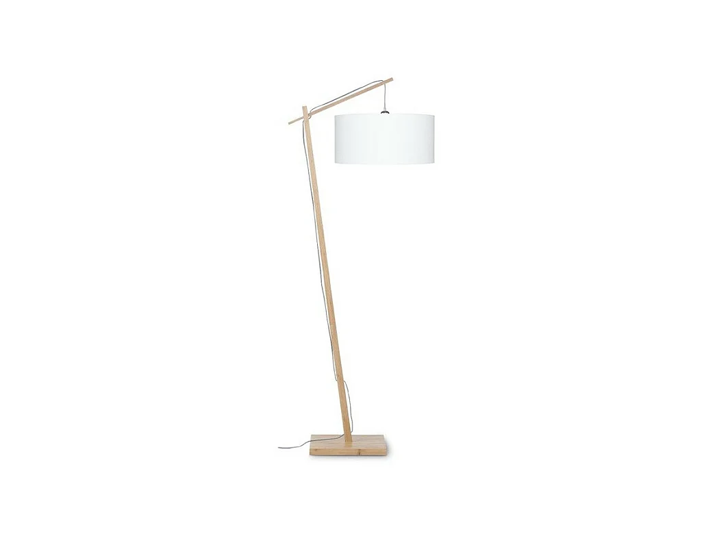 Lampadaire en bambou marron et abat-jour blanc
