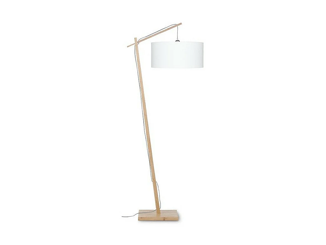 Lampadaire en bambou marron et abat-jour blanc