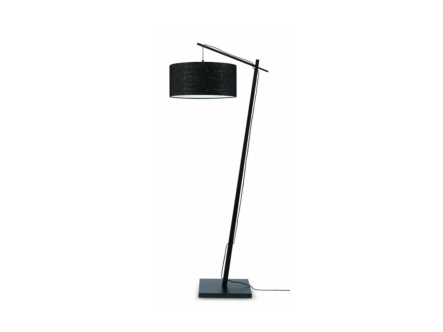 Lampadaire en bambou marron et abat-jour noir