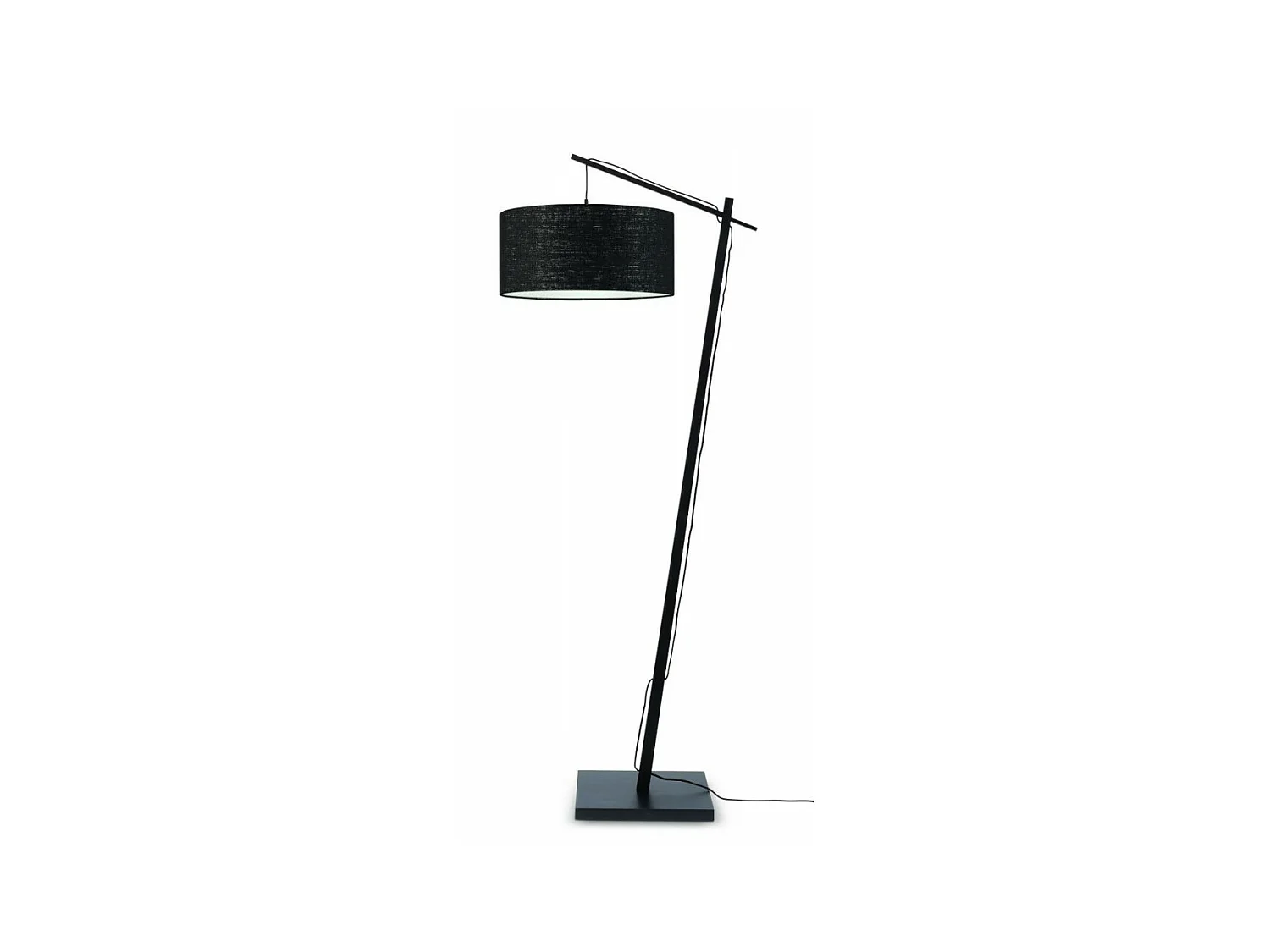 Lampadaire en bambou marron et abat-jour noir