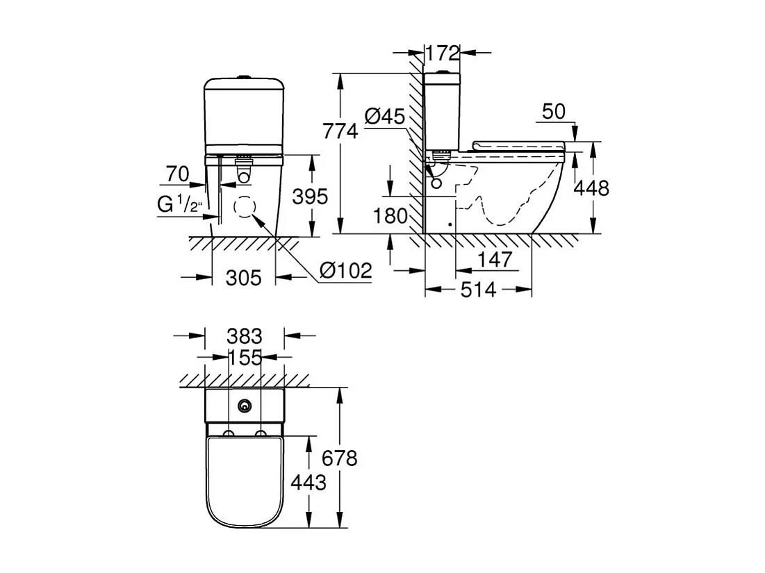 GROHE WC à poser sans bride Euro Ceramic + abattant