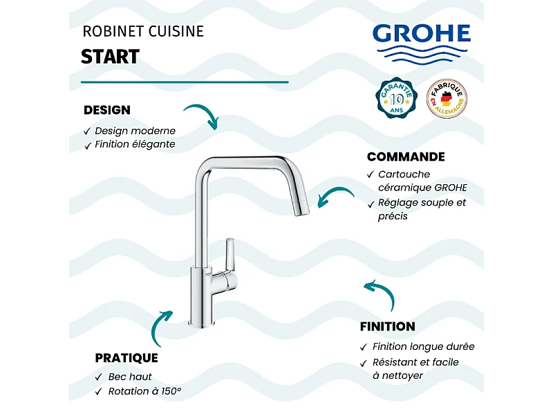 Einhand-Spültischbatterie GROHE Start 2021 mit hohem Auslauf verchromt