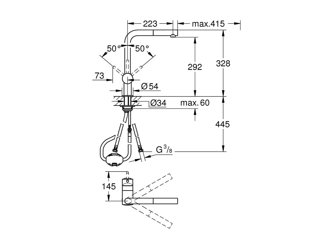 Küchenarmatur Grohe Minta mit Ausziehbarer Brause und L-förmigem Auslauf Chrom