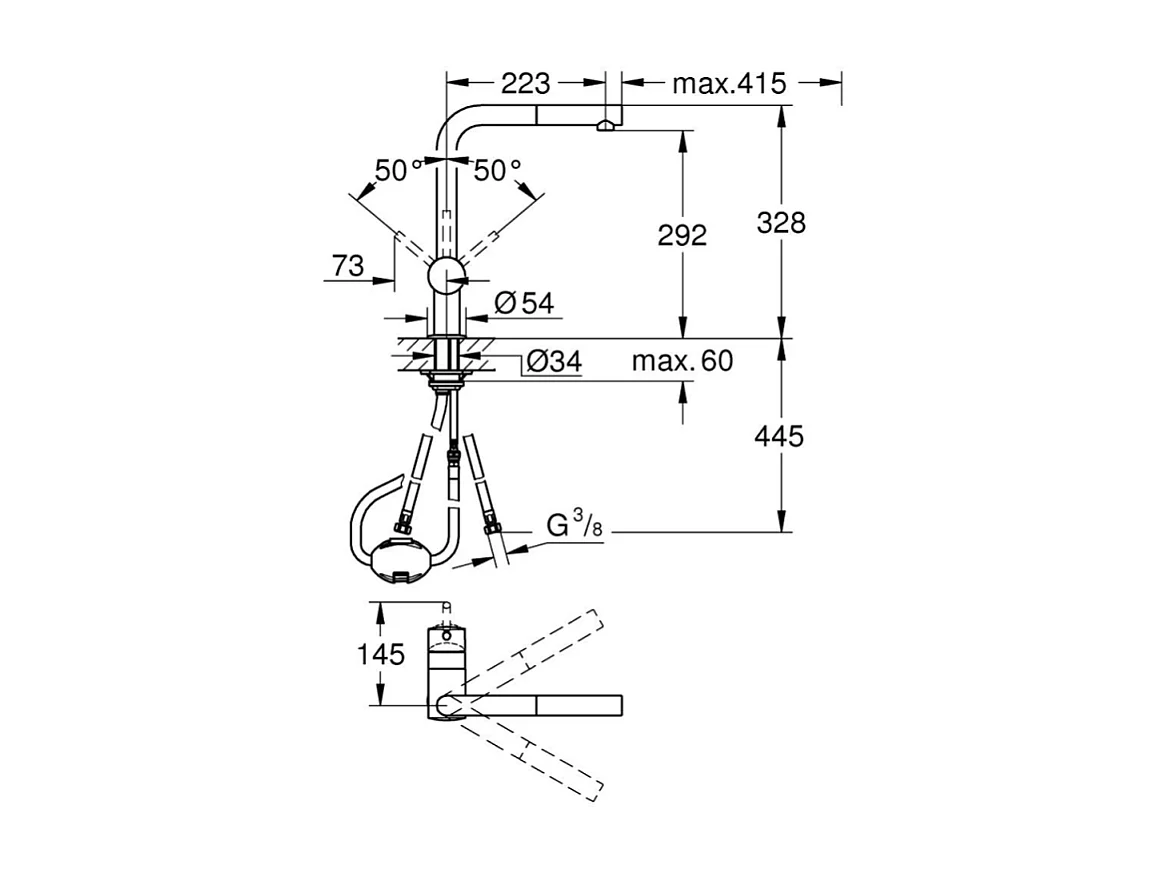 Küchenarmatur Grohe Minta mit Ausziehbarer Brause und L-förmigem Auslauf Chrom