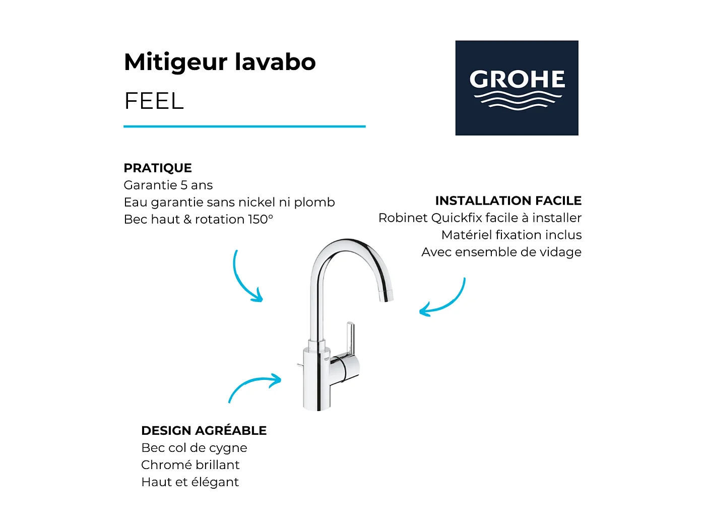 GROHE - Mitigeur monocommande Lavabo /Taille L