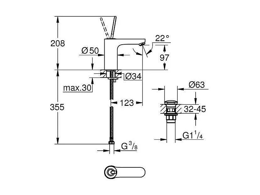 Einhand-Waschtischbatterie GROHE Get Joy Chrom Größe M