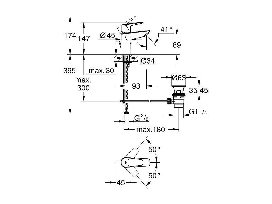 Waschtischarmatur GROHE Quickfix Start Edge - Größe S
