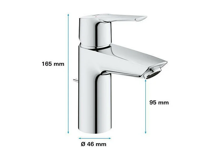 Misturador de lavatório GROHE Quickfix Start 2021 com puxador e válvula de escoamento cromada tamanho S