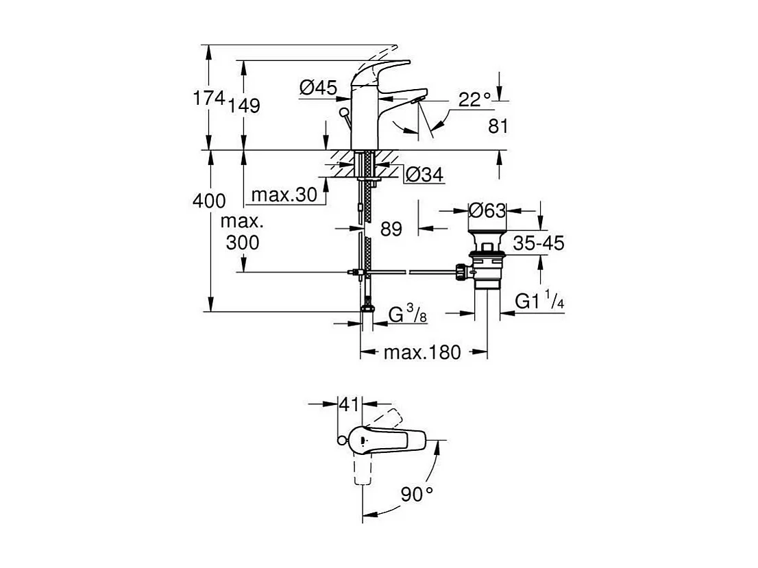 GROHE - Mitigeur monocommande Lavabo - Taille S