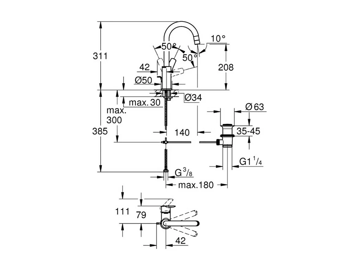 Miscelatore lavabo GROHE Quickfix Start 2021 con leva e scarico taglia L