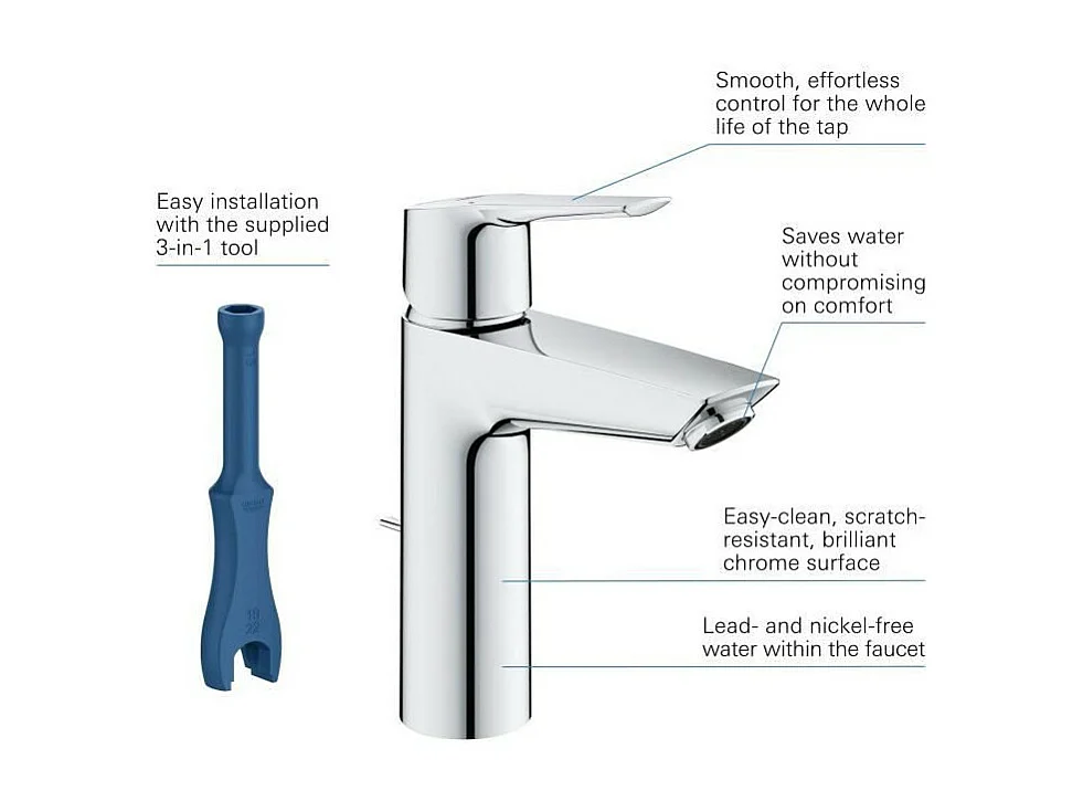 Bateria umywalkowa GROHE Quickfix Start 2021 z wylewką i odpływem rozmiar M chrom