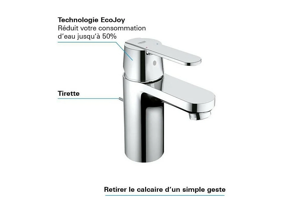 Misturador de lavatório GROHE Quickfix Get Tamanho S Cromado com Puxador e Válvula