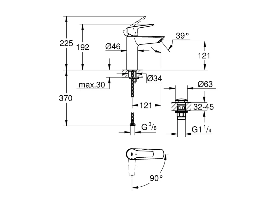 Misturador de lavatório GROHE Quickfix Start 2021 com válvula Push-Open cromada