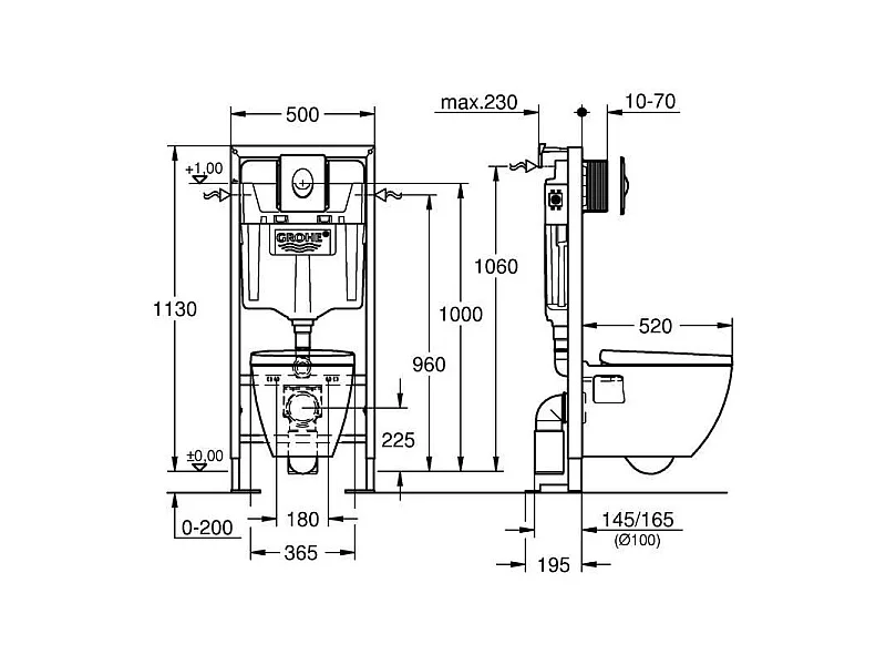 WC encastré GROHE - Céramique - Réservoir 9L - Abattant frein de chute - Blanc alpin